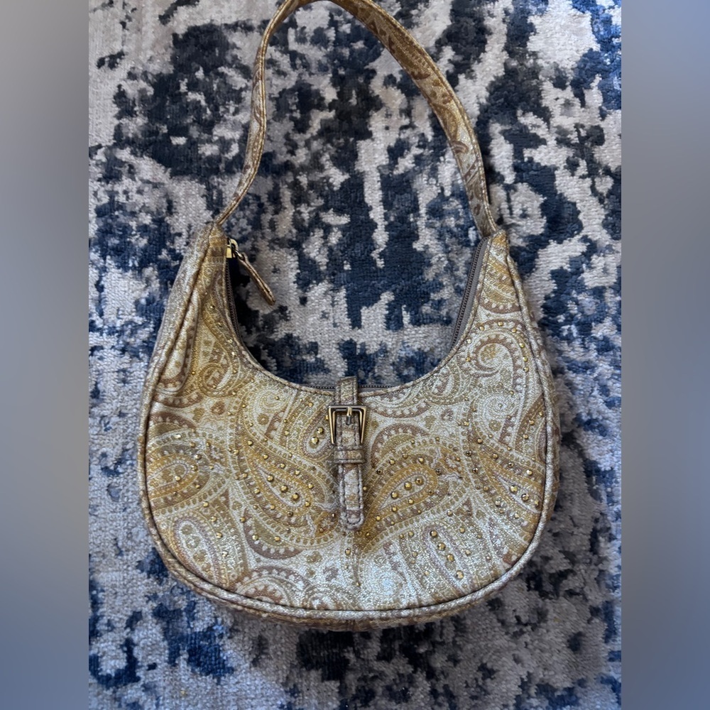 VTG Y2K Liz Claiborne Hobo Purse Gold Paisley Embellished Mini Bag Fairy
